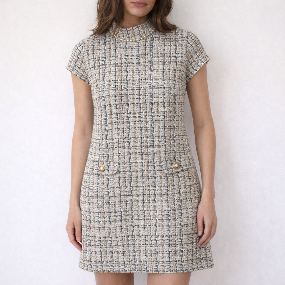 Talbots Cream and Black Tweed Mini Dress